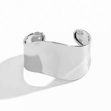 pc Womens Wide Asymmetrical CShaped Open Cuff Bangle Bracelet With Wavy Edge Smooth Metallic Surface Suitable For Daily Wear | SHEIN