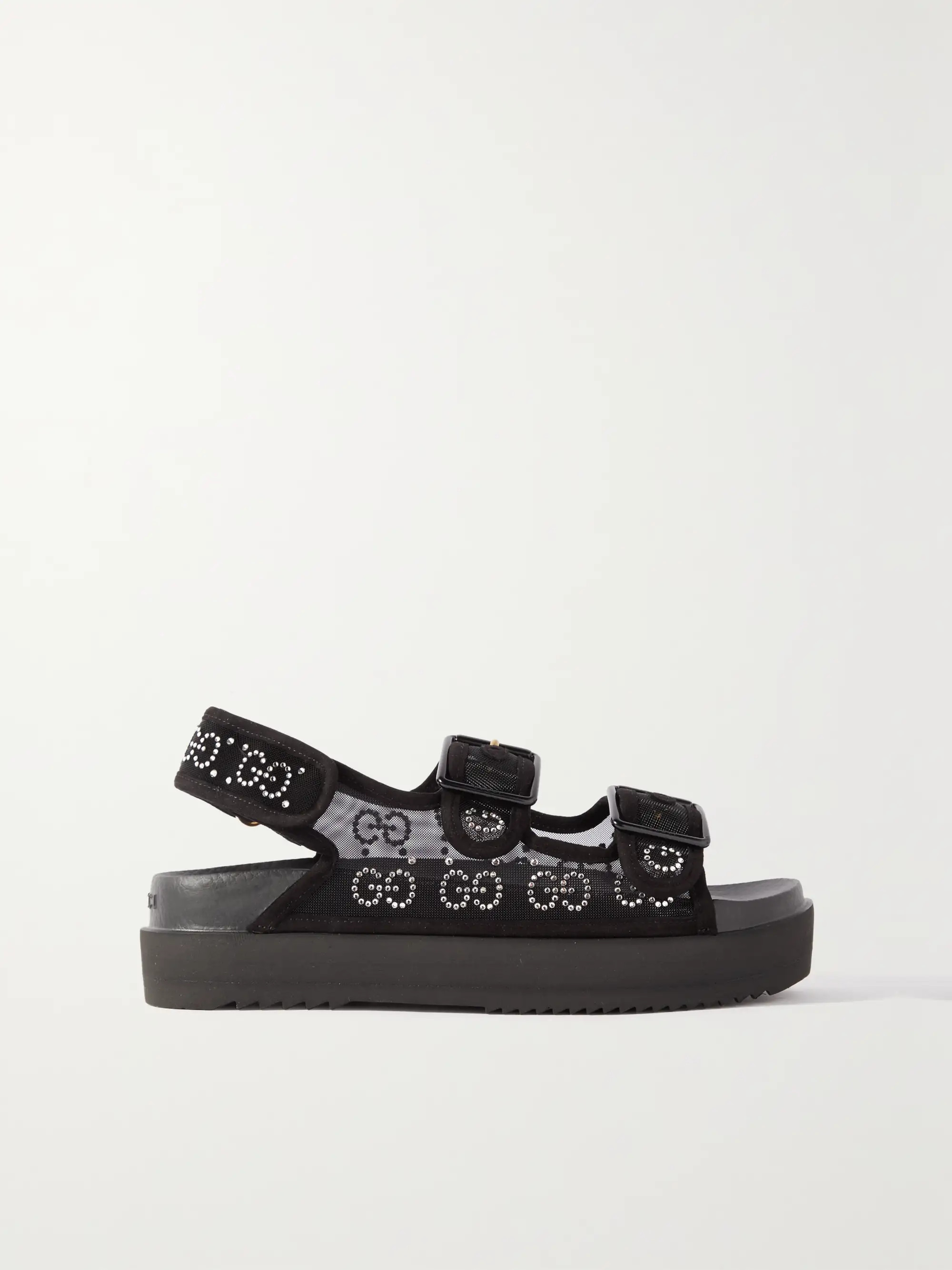 Isla suede-trimmed logo-embellished mesh slingback sandals | NET-A-PORTER (US)