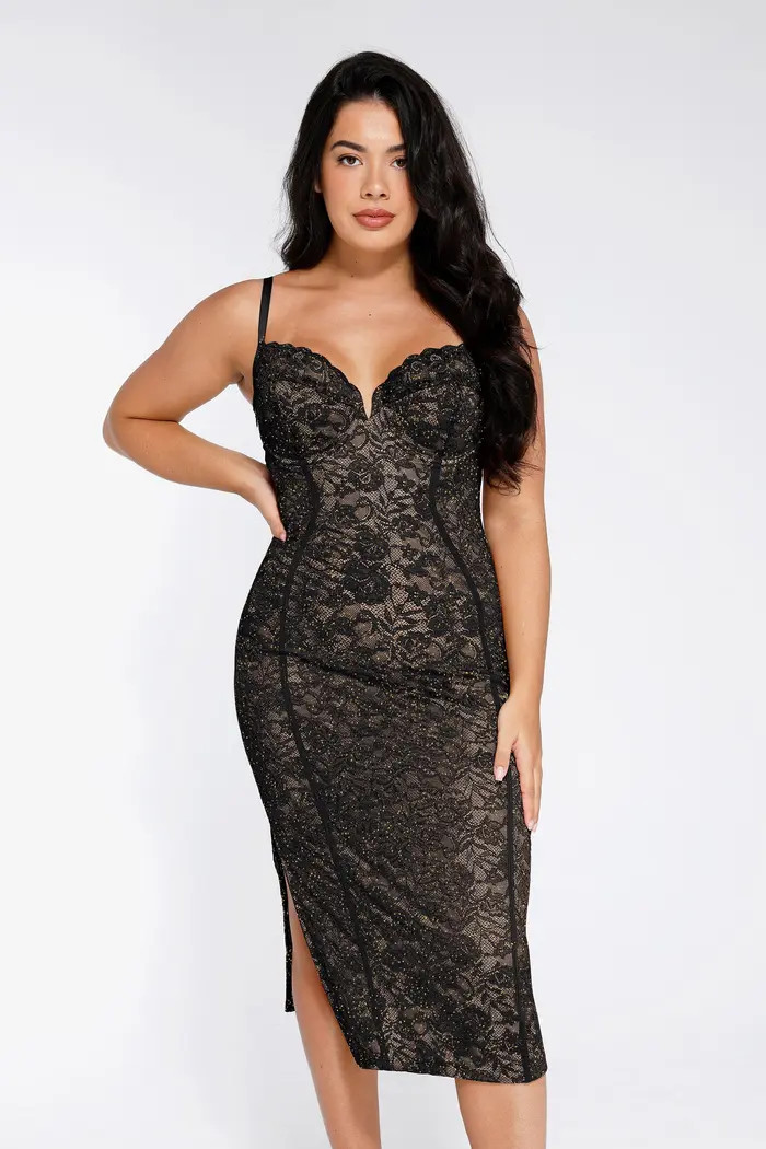 Shapewear All-Lace Hourglass Corset Side Slit Midi Dress | Nordstrom