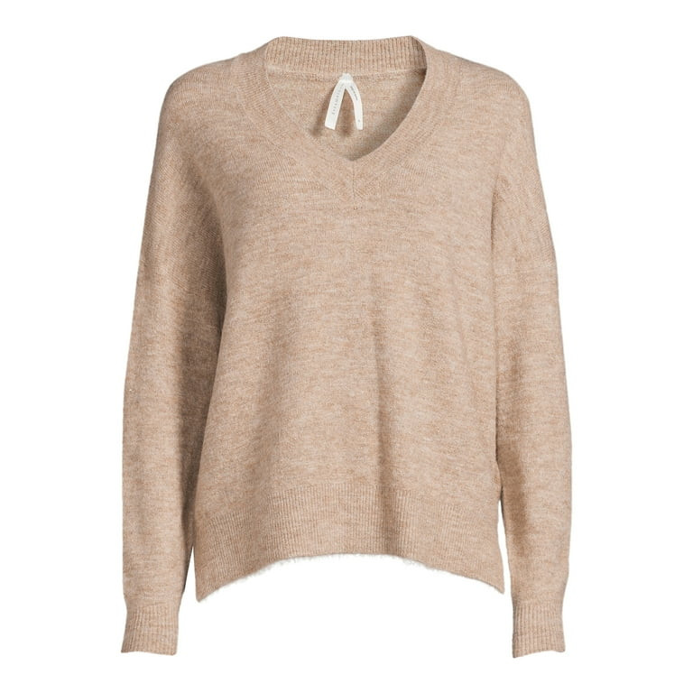 Dreamers by Debut Womens Oversized V-Neck Long Sleeve Pullover Sweater | Walmart (US)