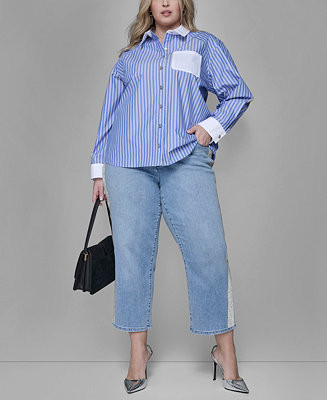 Women's Plus Size Long-Sleeve Stripe Shirt | Macy's