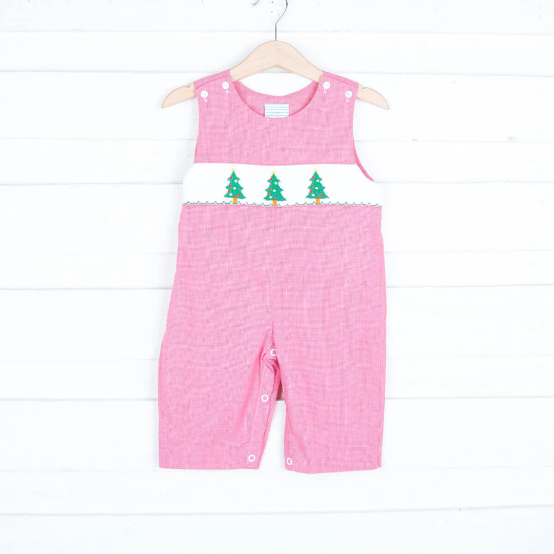 Three Smocked Trees Red Gingham Longall | Classic Whimsy