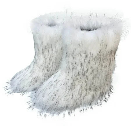Juebong Women s Furry Faux Fur Boots Fuzzy Fluffy Mid Calf Snow Boots Suede Warm Fur Lined Booties Flat Fashion Boots | Walmart (US)