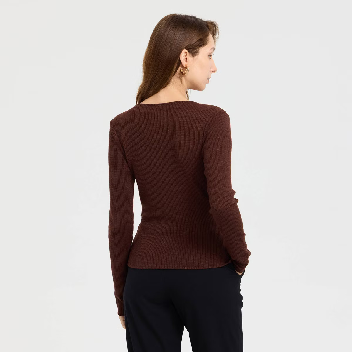 Women's Metallic Rib-Knit Wrap Cardigan - A New Day™ Brown S | Target