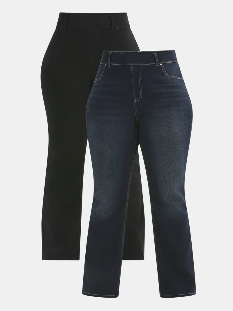 Terra & Sky Women's Plus High Rise Bootcut Jeggings, 30" Inseam, 2-Pack, Sizes 0X-5X | Walmart (US)