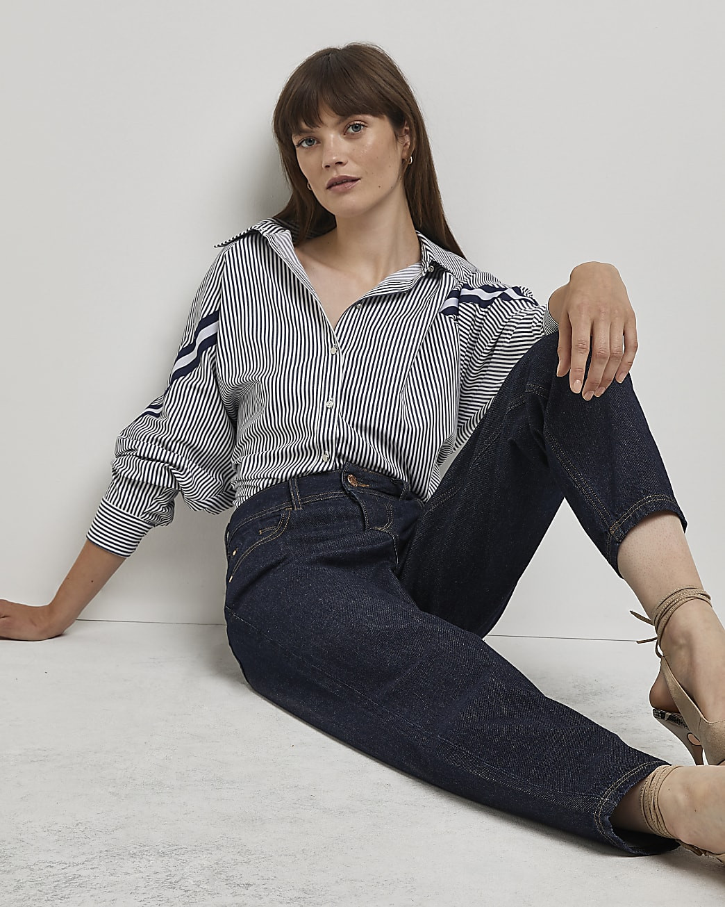 Blue high waisted tapered jeans | River Island (UK & IE)