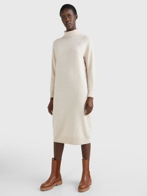 Tommy Hilfiger Women's Monogram Turtleneck Relaxed Midi Sweater Dress White Dove Heather - XXS | Tommy Hilfiger (US)