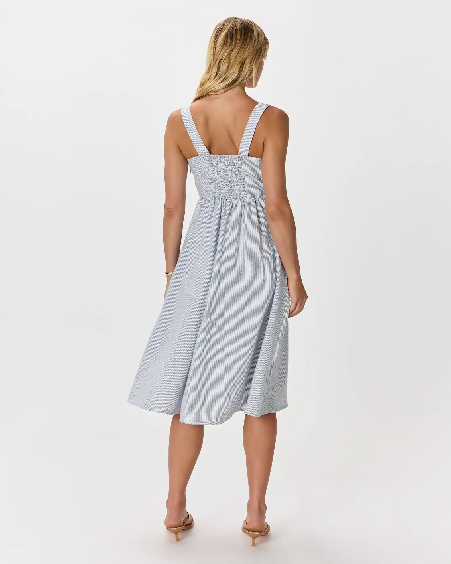 100% European Linen Fit & Flare Midi Dress in Classic Mini Gingham | Quince