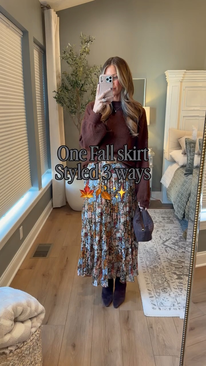 One skirt, SO many ways to wear it 🤎🍂 This print has all the colors I want right now and looks so good with a simple sweater and boots!

printed midi skirt, floral skirt, skirt outfit, sweater and skirt, midi skirt outfit, boots outfit, transitional outfit, women over 40 style, everyday outfit, date night outfit, outfit inspiration, TheMomInStyle

#LTKgrwm #LTKootd #LTKTall