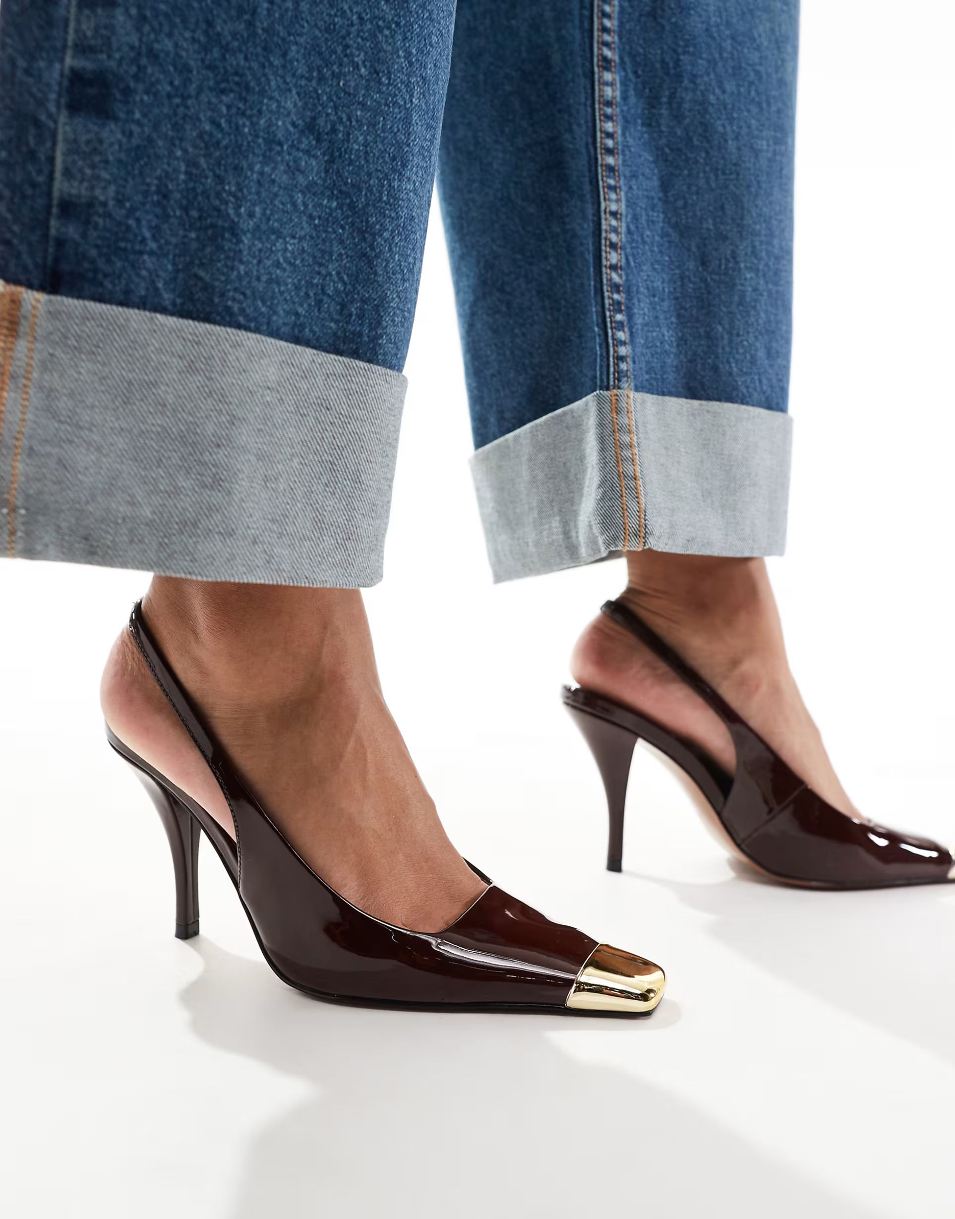 ASOS DESIGN Proud toe cap slingback heels in chocolate patent | ASOS (Global)