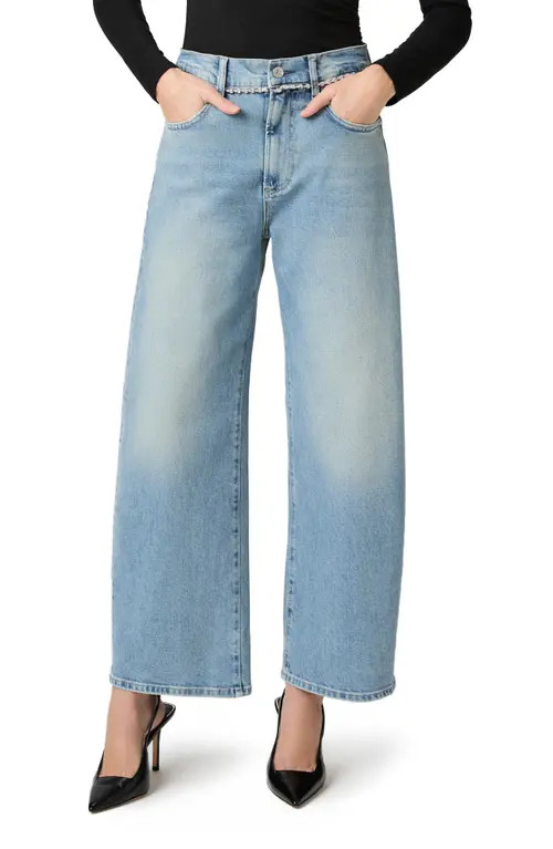 PAIGE Arellia Rhinestone Detail High Waist Wide Leg Ankle Jeans in Cosmic Embellished at Nordstrom, Size 29 | Nordstrom