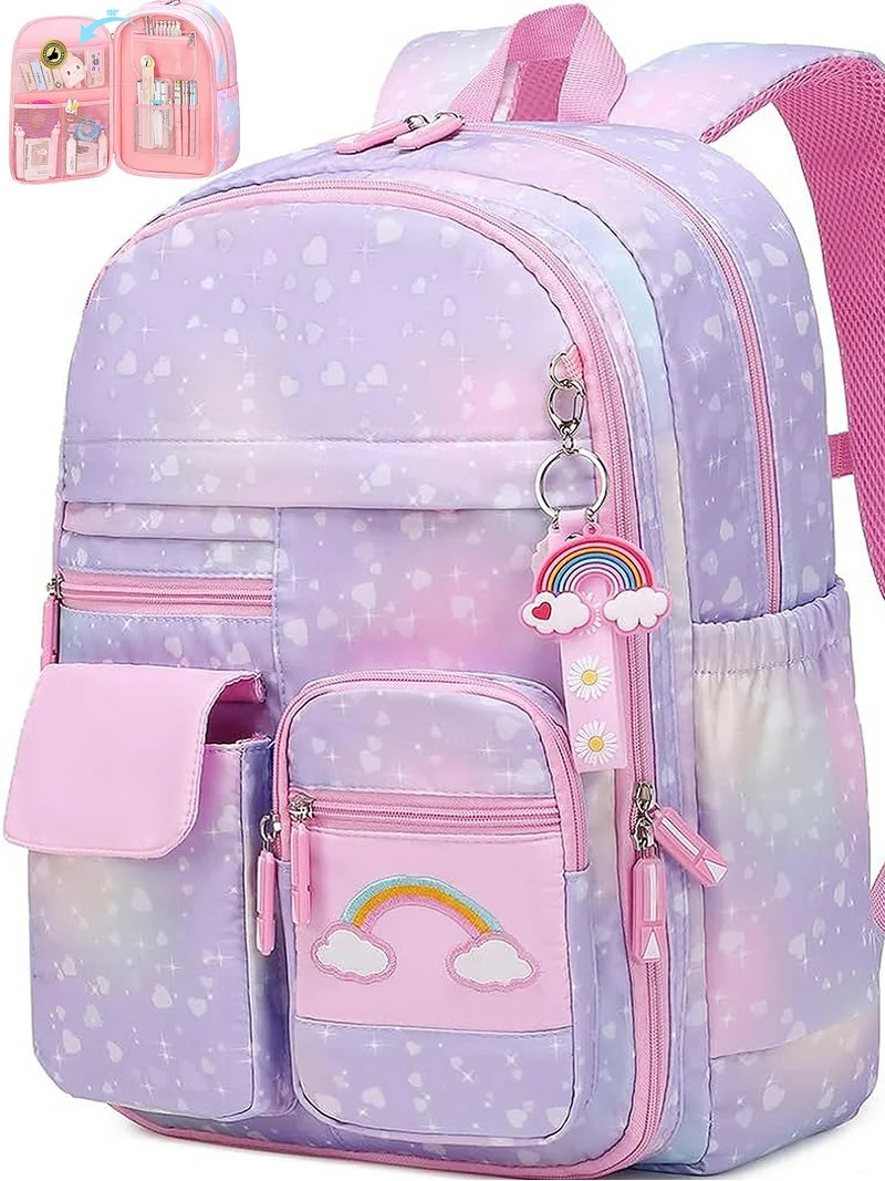 Ficcug School Bag Backpacks for Girls,Shoulder Children School Bookbags for Kids,Primary School S... | Walmart (US)