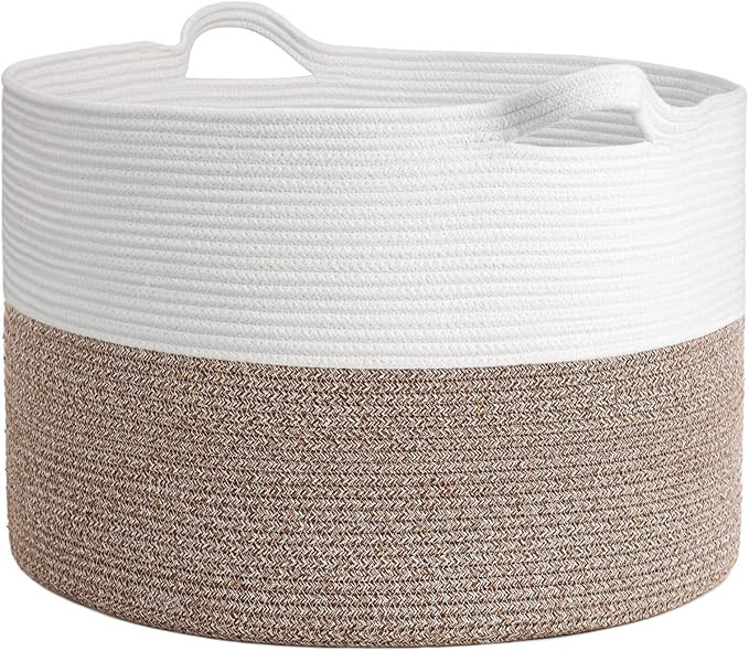 INDRESSME XXXLarge Cotton Rope Basket 21.7" x 21.7" x 13.8" Woven Baby Laundry Blanket Basket Toy... | Amazon (US)