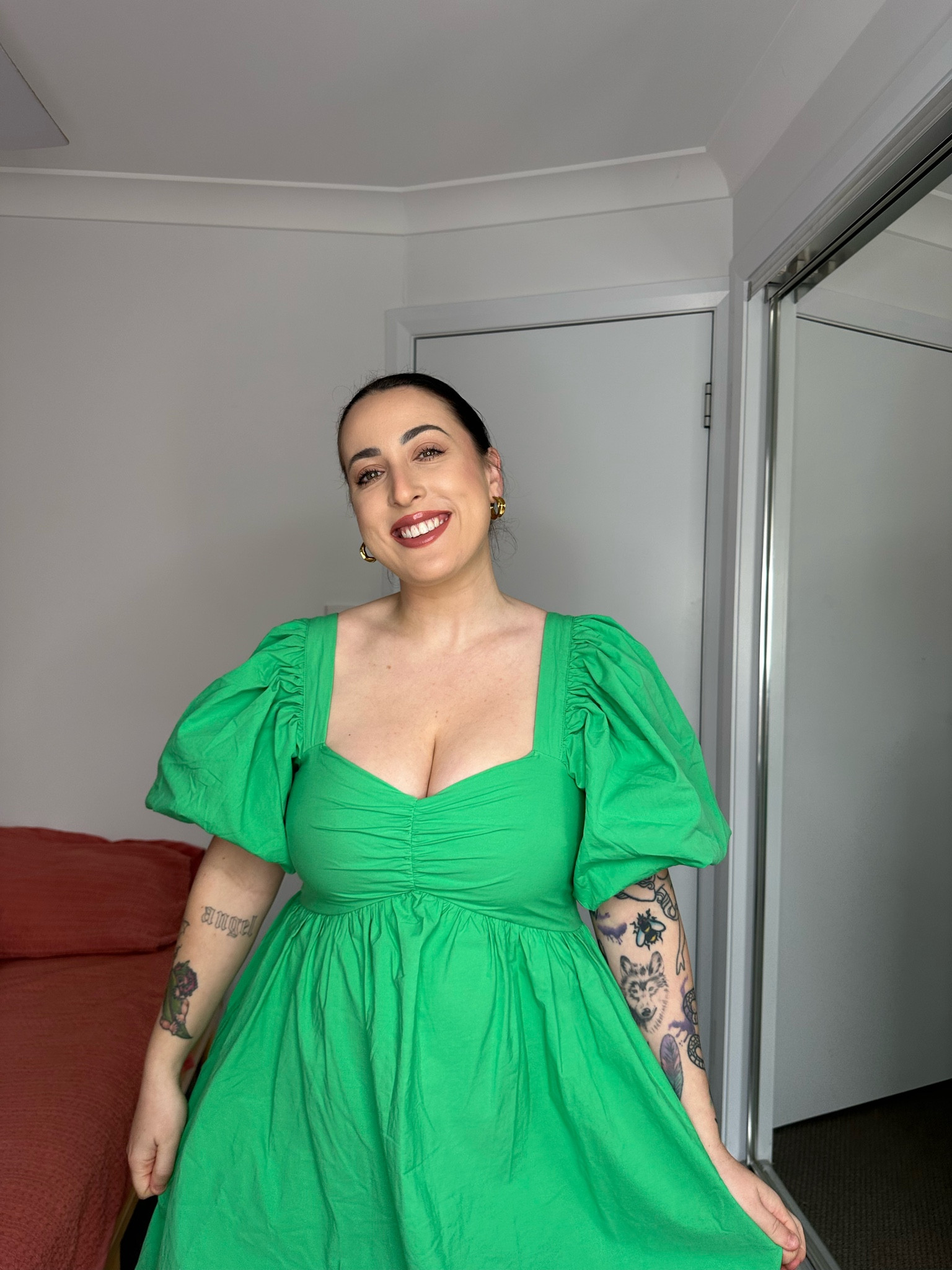 The cutest green, puffy sleeves dress! No bra needed 😅 

#LTKMidsize #LTKStyleTip #LTKWedding