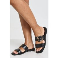 boohoo Women's Oversized Buckle Crossover Sandals in Black | Size: 3 | Boohoo.com (UK & IE)