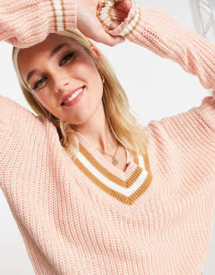 Brave Soul skyler v neck jumper with piping in pink | ASOS | ASOS (Global)