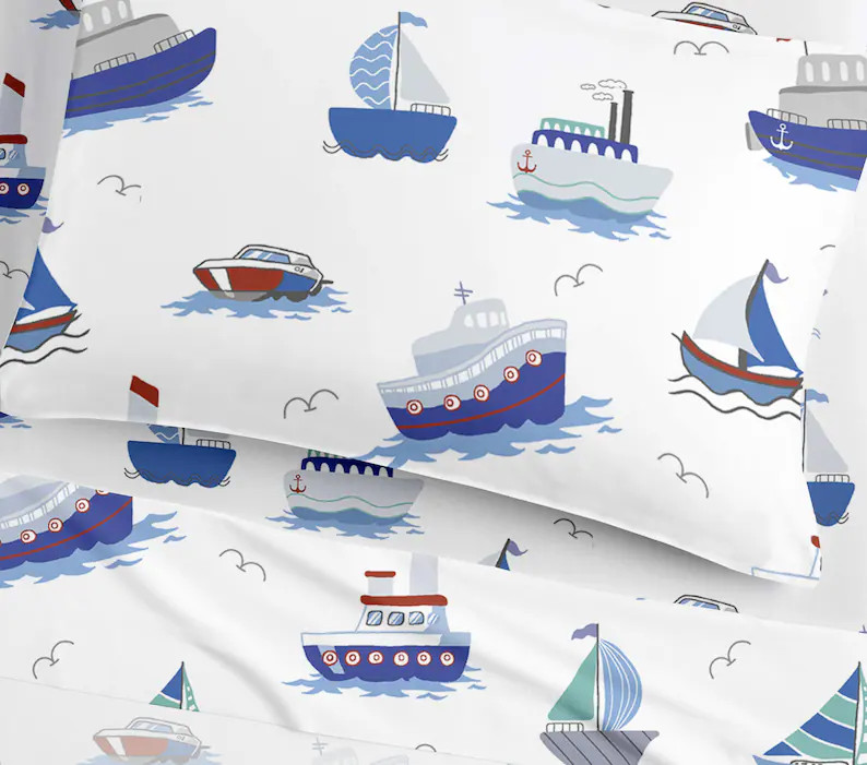 Sailboat Bedding Set: 100% Cotton Ocean Theme, Soft Touch, Toddler Size to Queen Size - Etsy | Etsy (US)