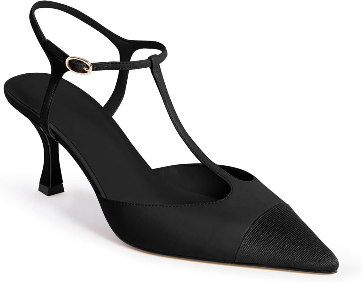 Coutgo Womens Kitten Heels Slingback Pumps Closed Pointed Toe Two Tone Ankle T Strap Office Dress... | Amazon (US)