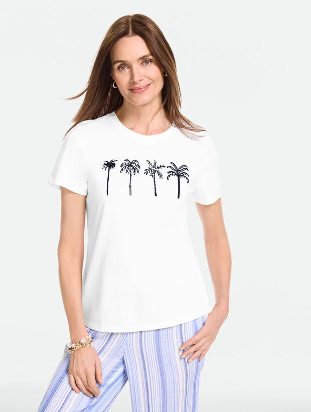 Short Sleeve Crewneck Tee - Beaded Palm | Talbots