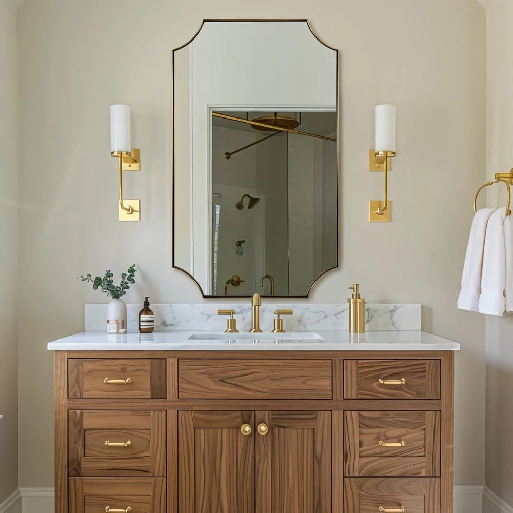 Tariro Contemporary Notched Corner Scalloped Rectangle Bathroom Vanity Mirror | Stainless Steel F... | Wayfair North America