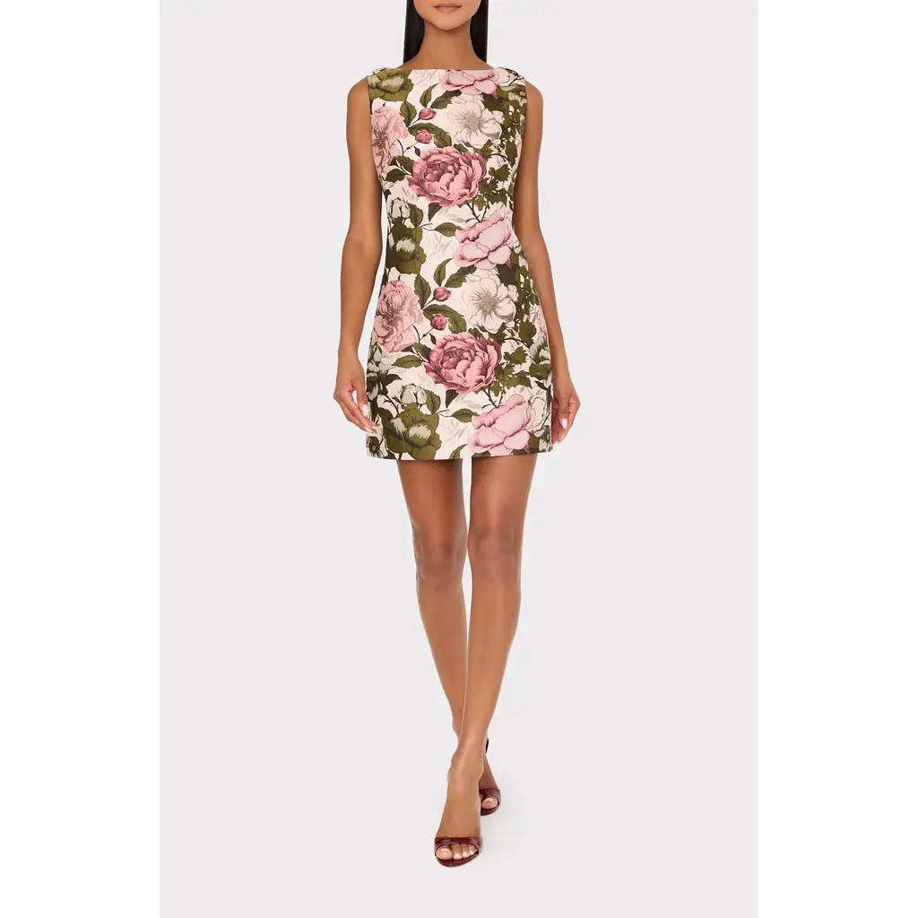 Milly Lane Floral Sleeveless Jacquard Minidress in Pink/Green at Nordstrom, Size 8 | Nordstrom