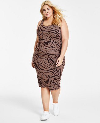 Bar III Plus Size Zebra-Print Bodycon Midi Dress, Created for Macy's - Macy's | Macy's