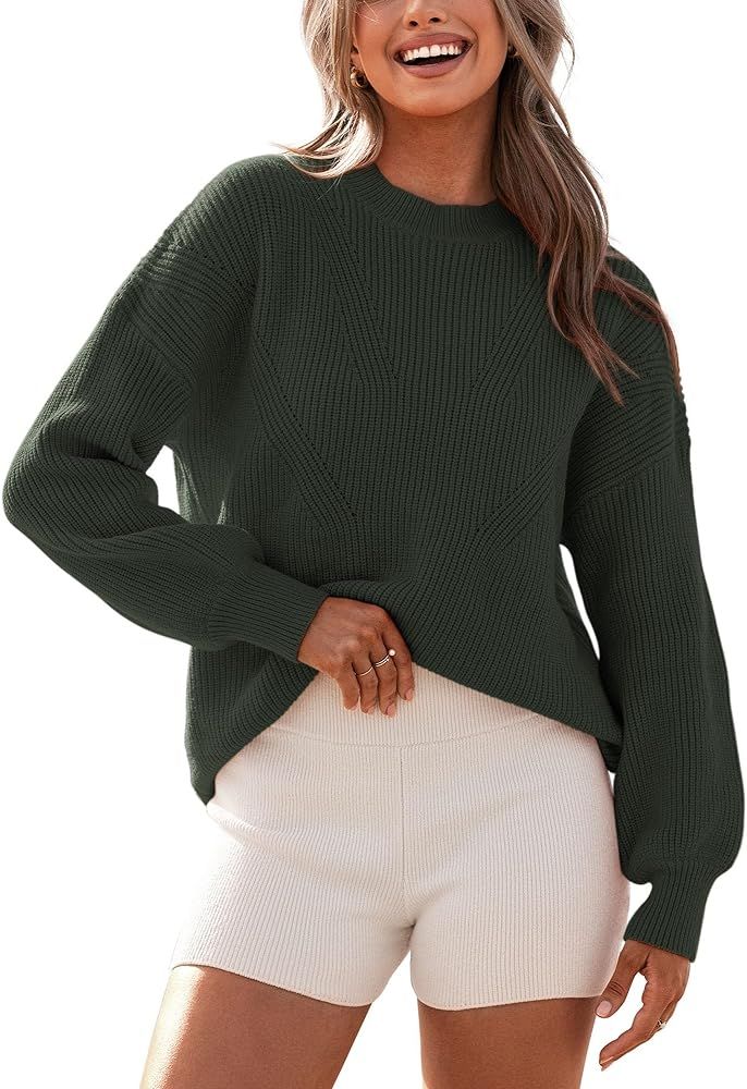 Women's Casual Long Sleeve Pullover Sweaters Crew Neck Oversized Ribbed Knit 2023 Fall Winter Swe... | Amazon (US)
