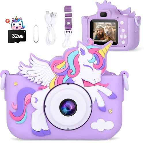 Kids Camera Unicorn Toys for Girls, Digital Camera for Kids Age 3-8 Toddler Travel Toys, Birthday Gift for Girls 3 4 5 6 7 8 Year Old Christmas, HD 1080P Video Camera, 32G SD Card Included (Purple) | Amazon (US)