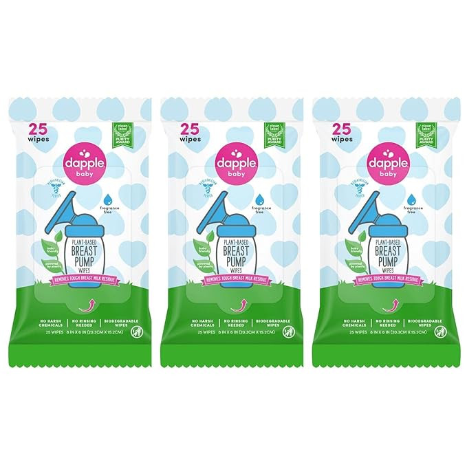 Breast Pump Wipes by Dapple Baby, 25 Count (Pack of 3), Fragrance Free, Plant Based & Hypoallerge... | Amazon (US)