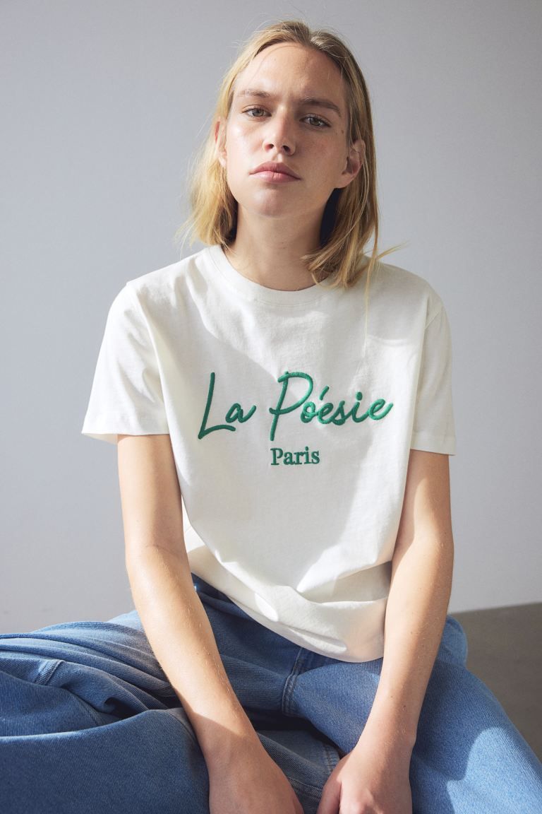 Printed T-shirt - Cream/La Poésie - Ladies | H&M US | H&M (US + CA)