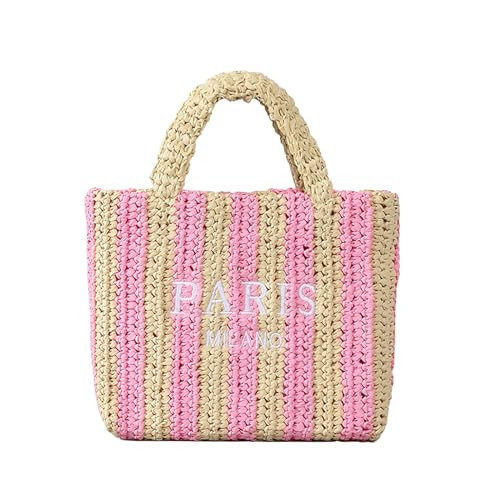 OWGSEE Straw Beach Bag for Women Summer Woven Tote Bag Packable Straw Purses and Handbags for Vacation Holiday (S-Pink) | Amazon (US)