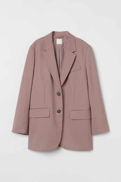 Oversized jacket in woven fabric. Notched lapels, buttons at front, mock pocket at top, and welt ... | H&M (US + CA)