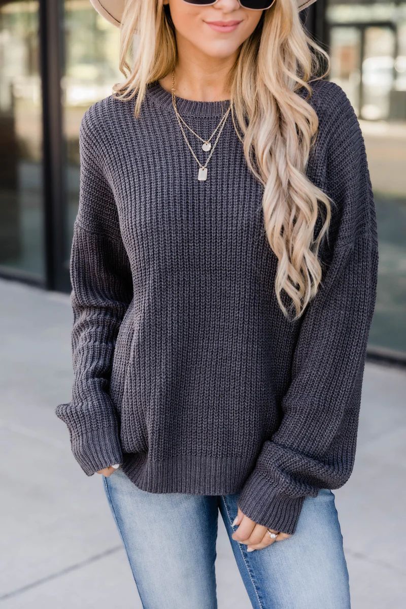 Dreaming At Dusk Sweater Charcoal | The Pink Lily Boutique