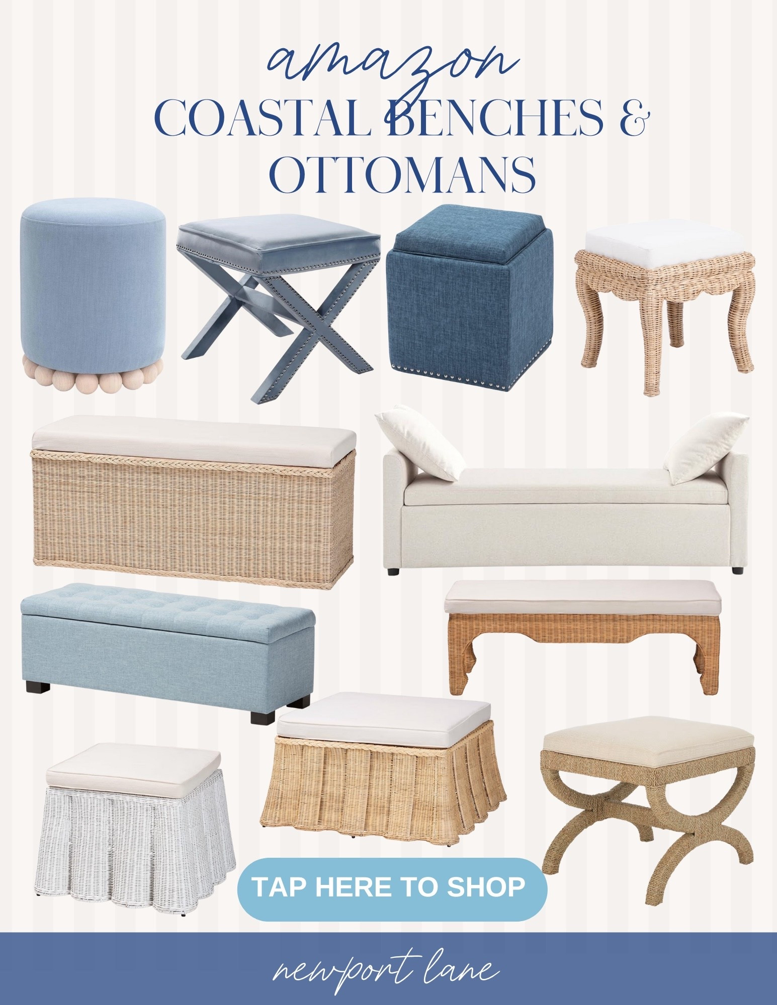 Stop sacrificing style for space! When you need a little extra seating without cluttering the room, you grab one of these gorgeous coastal benches and ottomans options.

nautical house, decor inspo, blue and white, storage solutions, clutter control, accent chairs, organized home, bedroom bench

#LTKU #LTKSeasonal #LTKHome