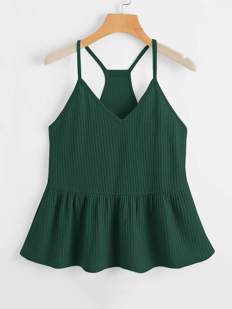 SHEIN Ruffle Hem Rib-knit Cami Top | SHEIN