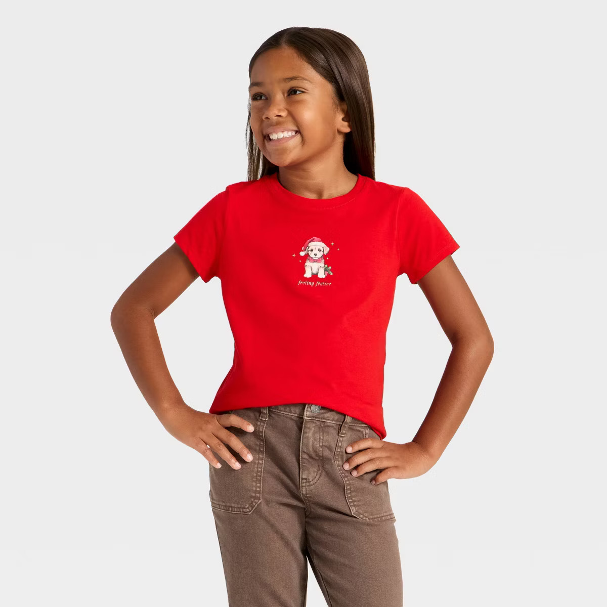 Girls' Short Sleeve Christmas 'Festive Pup' Graphic T-Shirt- Cat & Jack™ Red | Target