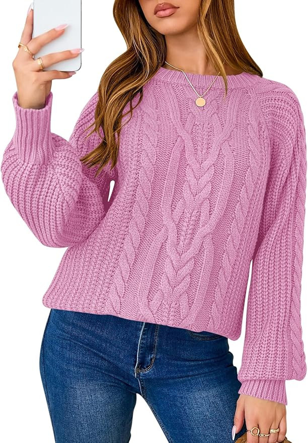 LOMON Oversized Sweaters for Women Long Sleeve Chunky Cable Knit Casual Crew Neck Pullover Sweate... | Amazon (US)