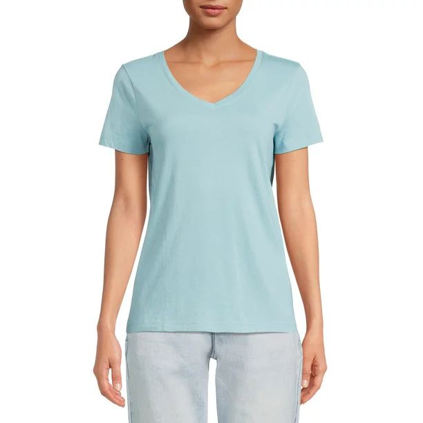 Time and Tru Women's V-Neck T-Shirt with Short Sleeves - Walmart.com | Walmart (US)