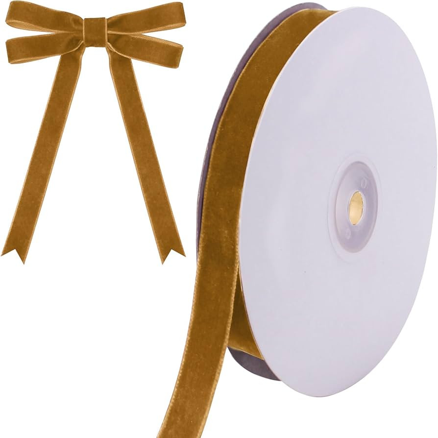 10 Yards Khaki Velvet Ribbon for Christmas Tree,5/8 Inch Velvet Christmas Ribbon for Gift Wrappin... | Amazon (US)