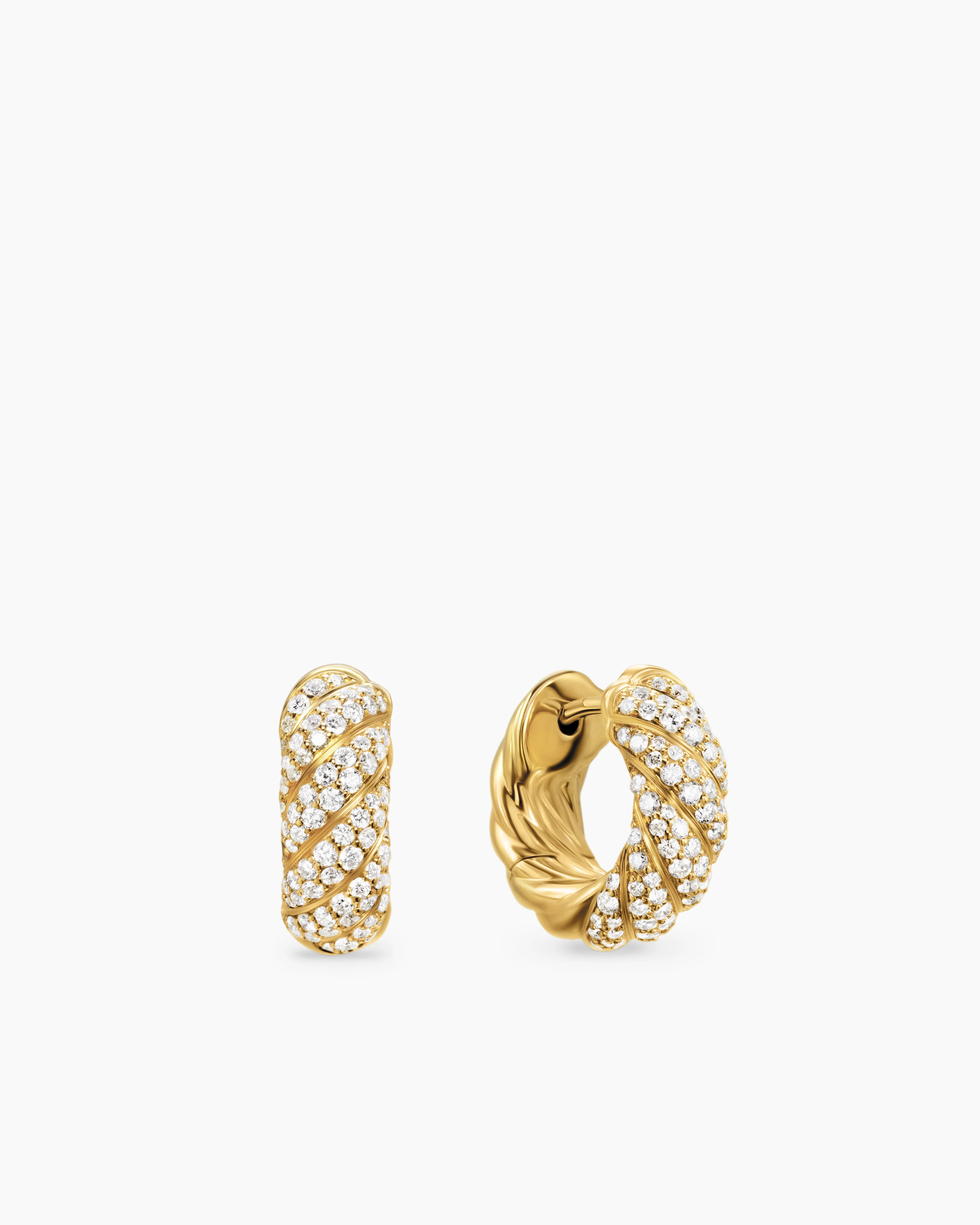 David Yurman | Sculpted Cable Hoop Earrings in 18K Yellow Gold with Diamonds, 14.4mm | David Yurman