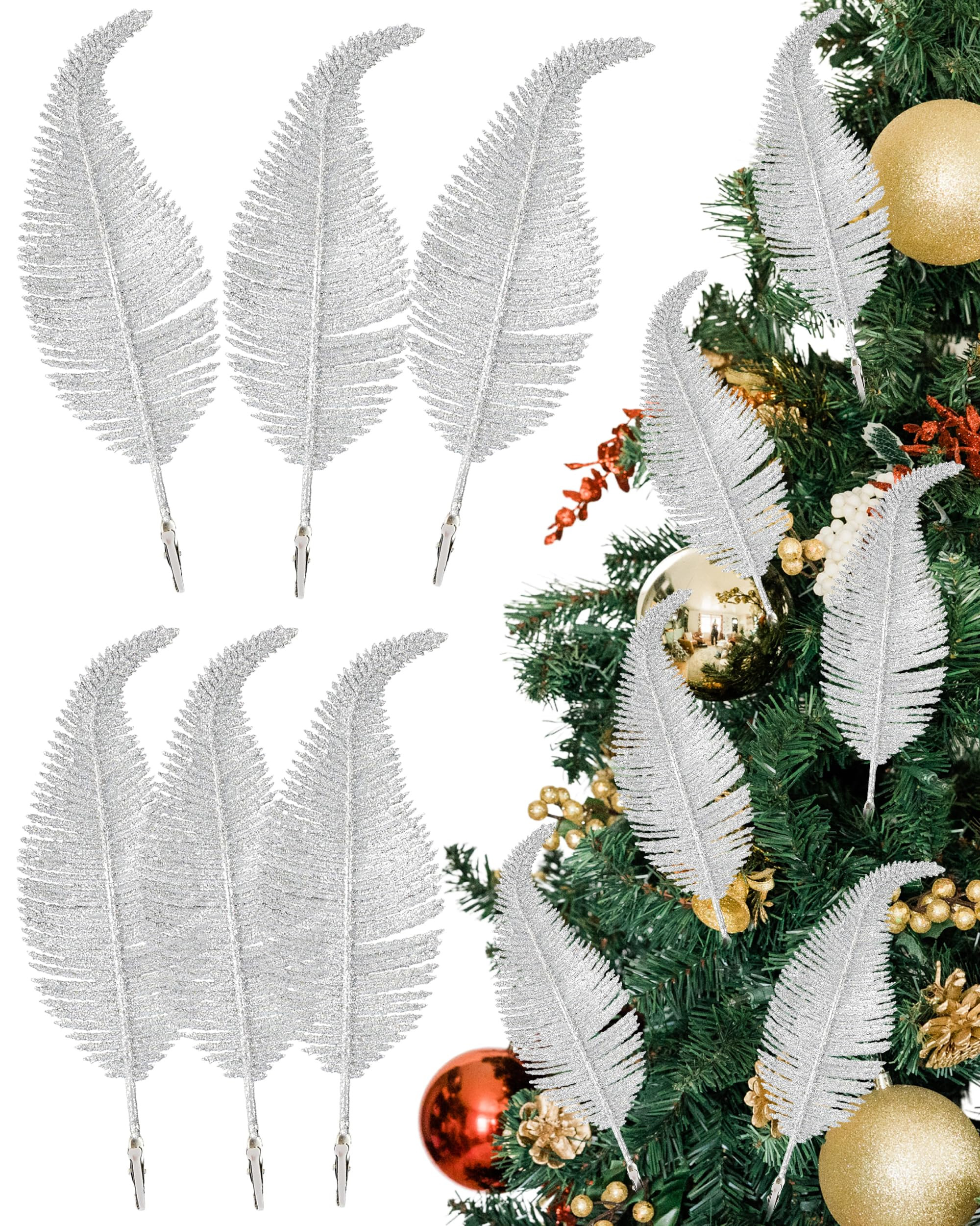 Pack of 6 Christmas Glitter Feathers – Silver, White or Gold, 22cm, Clip on Feather Decorations... | Amazon (CA)