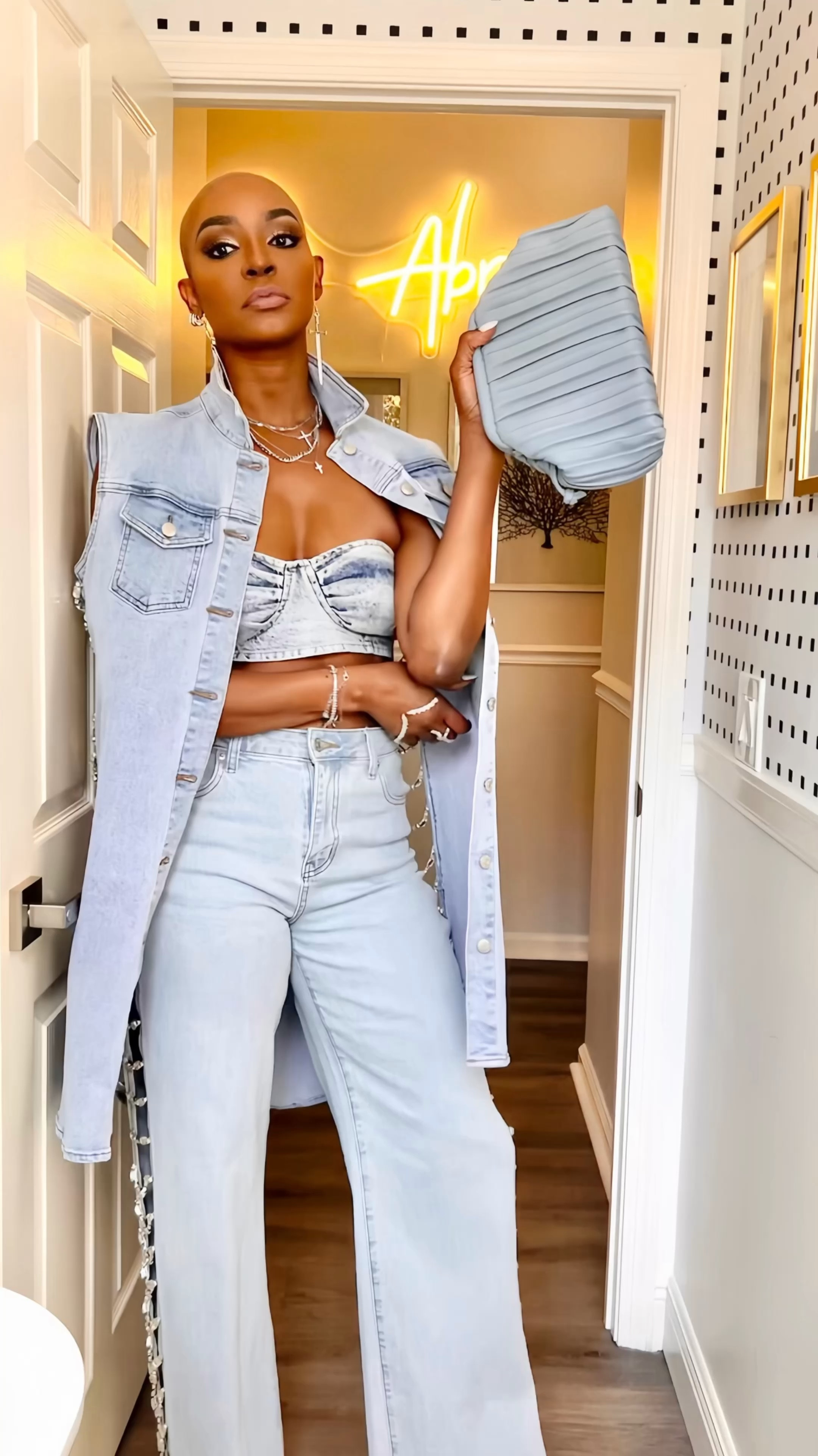 Denim with a twist with these diamond bejewels accents. This look is made up of a three-piece ensemble with jeans, a jean bustier, and a Jean vest with Diamond trimming 

#LTKSeasonal #LTKstyletip #LTKU