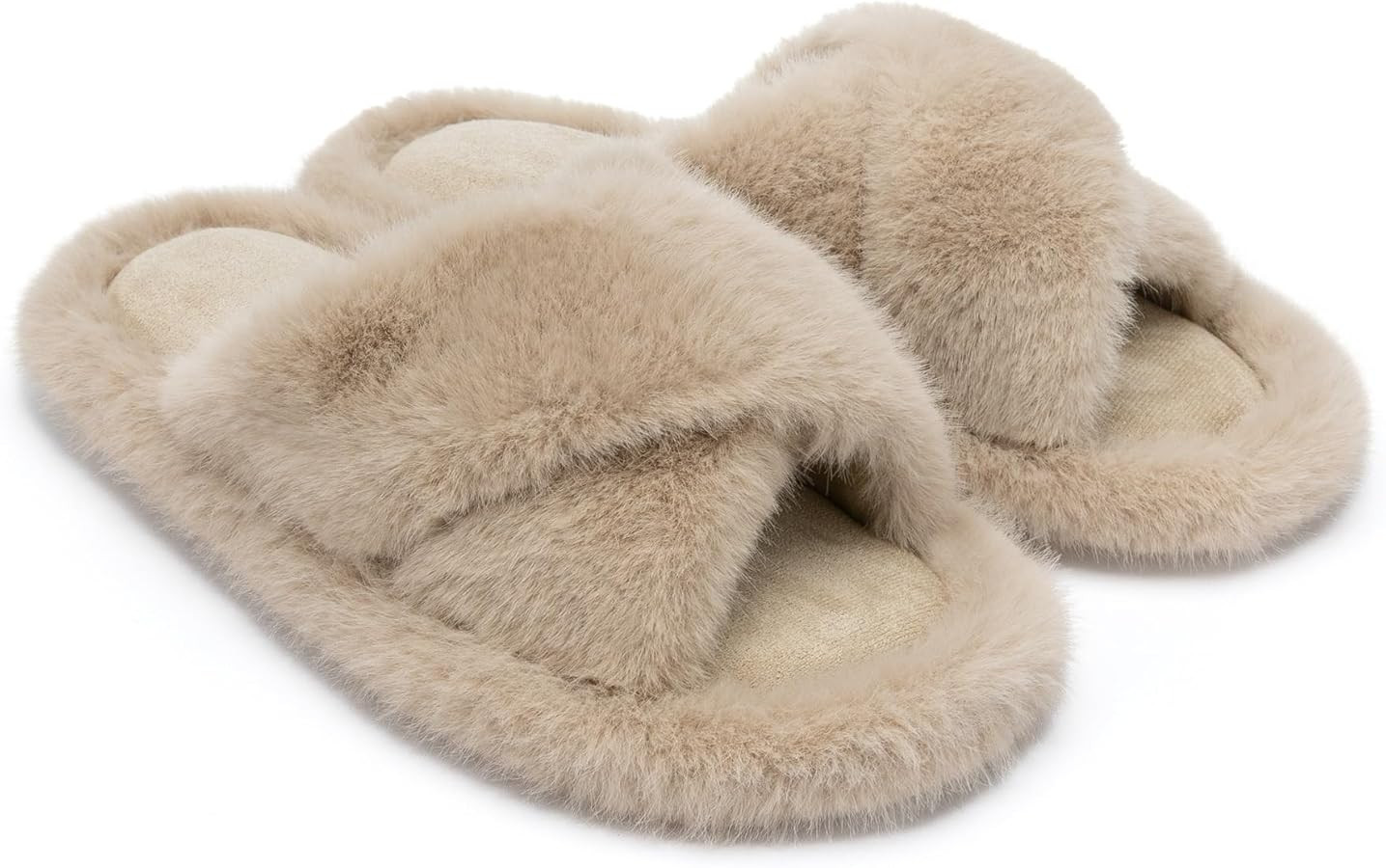 Chantomoo Women's Slippers Cross Band Fuzzy Slippers Memory Foam Slippers for Women Plush Comfy B... | Amazon (US)