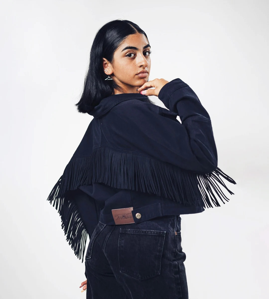 Fringe Black Denim Jacket Jean Jacket With Fringed Back Rip Fringe Denim Jacket Boho Jacket with ... | Etsy (US)