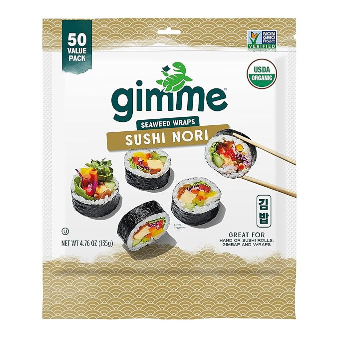 Gimme Seaweed Sushi Nori Premium Organic Roasted Seaweed 50 Sheets in Resealable Container, Keto,... | Amazon (US)