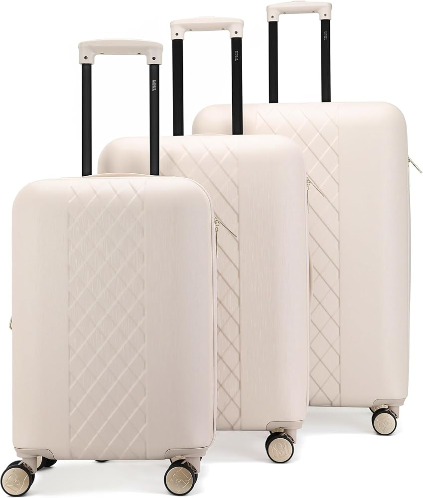 Badgley Mischka Diamond Hard Expandable Spinner Luggage Set (3 Piece) (Champagne-Black Bars) | Amazon (US)