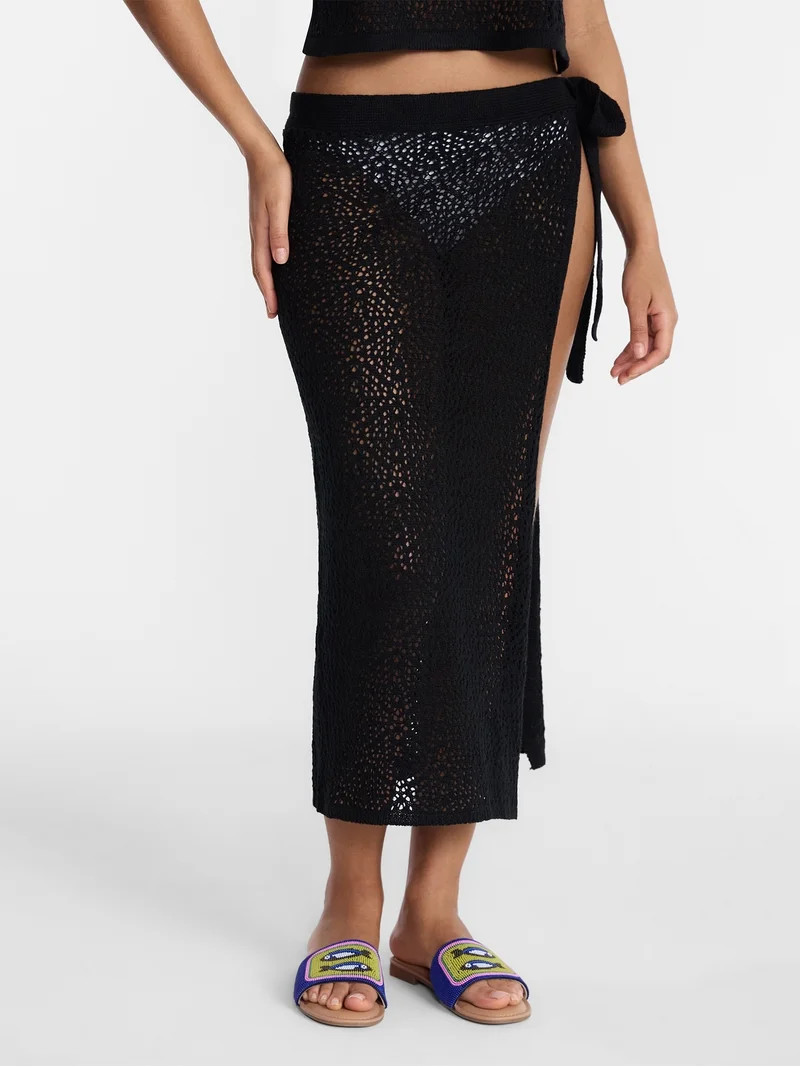 No Boundaries Crochet Knit Skirt with Side Tie, Women's | Walmart (US)