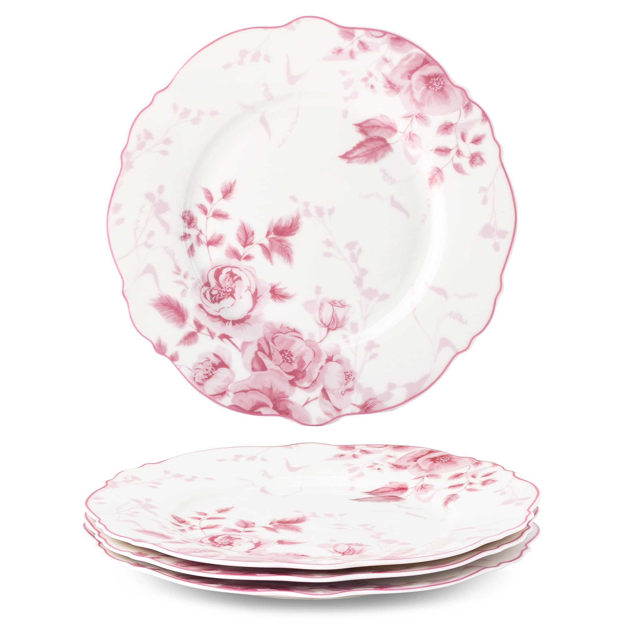 fanquare 8.5 Inch Pink Floral Dessert Plate Sets of 4 British Elegant Porcelain Snack Appetizer D... | Amazon (US)