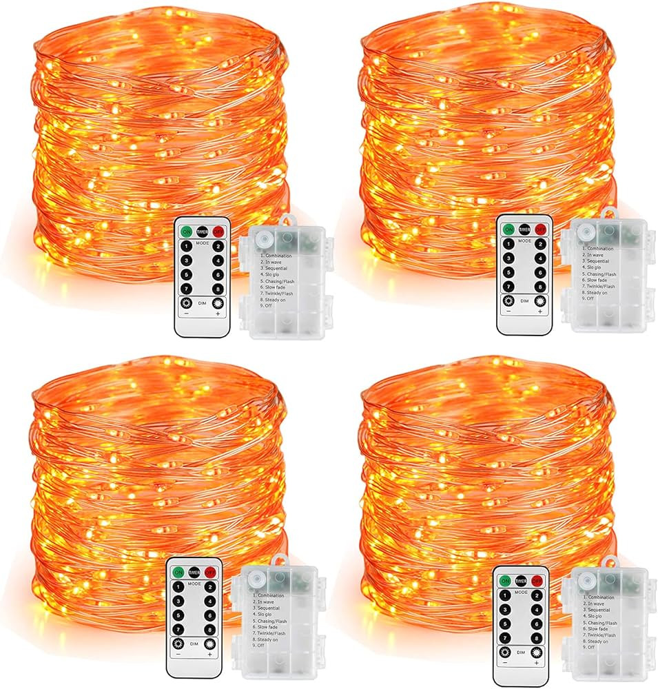 BrizLabs Orange Fairy Lights, 4 Pack 19.47ft 60 LED Orange Halloween Lights, 8 Modes Battery Oran... | Amazon (US)