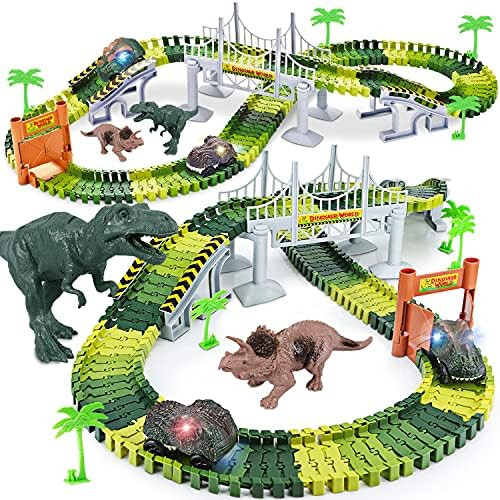 Dinosaur Toys,156pcs Create A Dinosaur World Road Race,Flexible Track Playset and 2 pcs Cool Dinosau | Amazon (US)